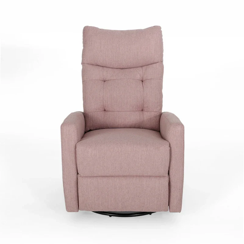 Tufted Fabric Glider Swivel Recliner – Blush Pink / Black Base, Single