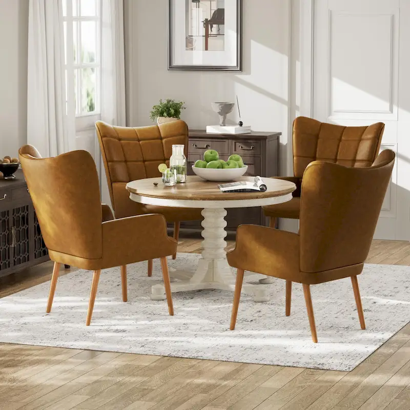 High-back Tufted Accent Chair Set of 2 Cream/ Brown/ Taupe