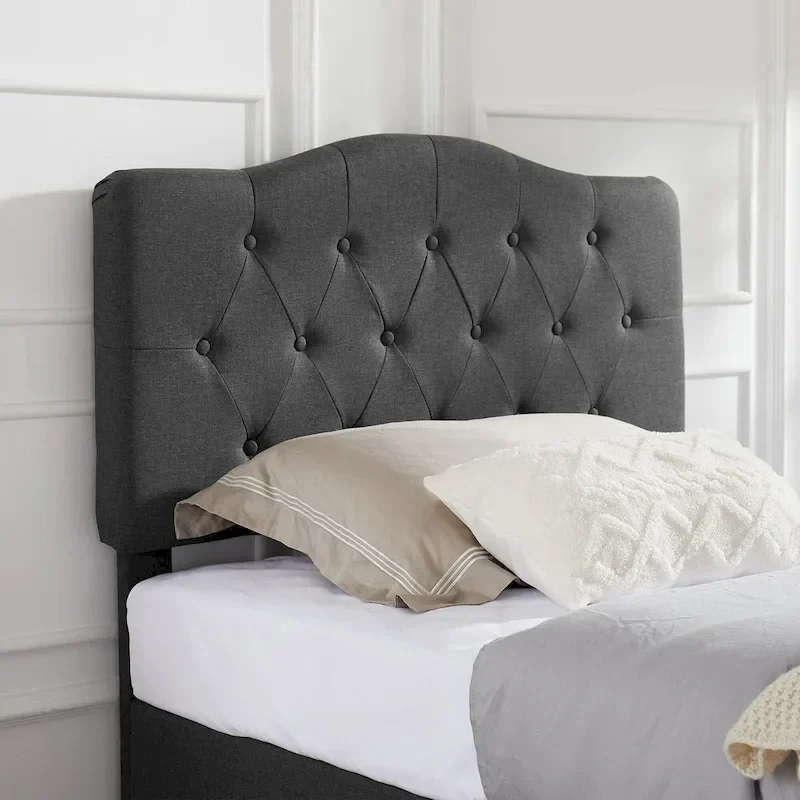 VECELO Modern Upholstered Bed with Height Adjustable Tufted Headboard ,Dark Grey