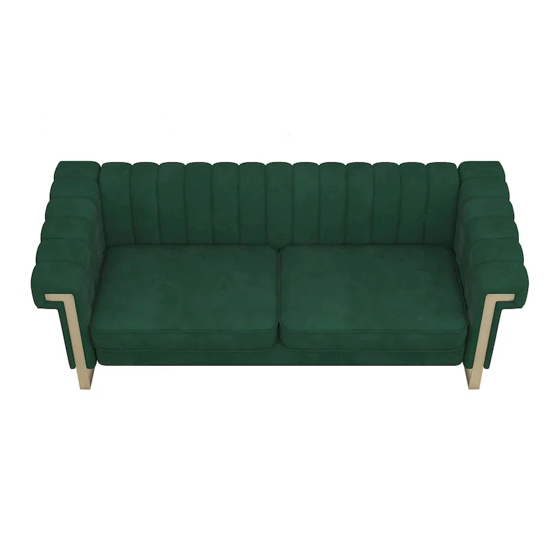 Takefuns Traditional Chesterfield Tufted Velvet Sofa, Couch with Removable Cushions and Gold Legs