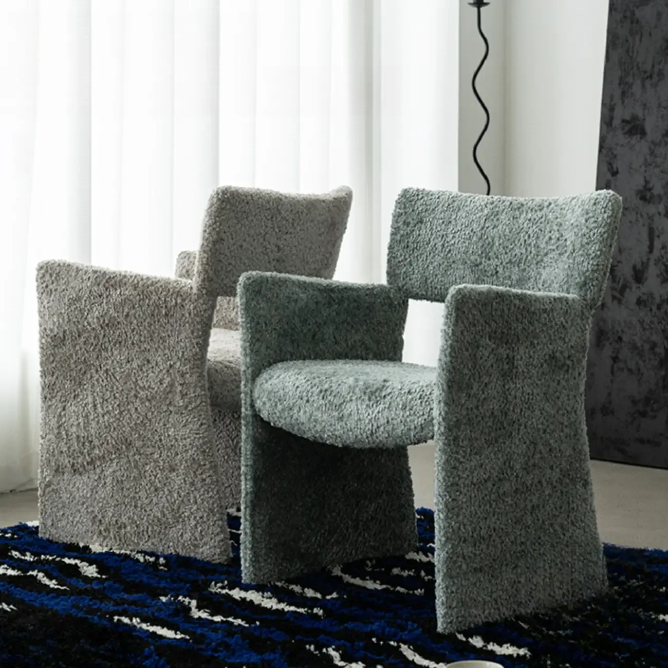 Minimalist Sherpa Open Back Upholstered Arm Chairs