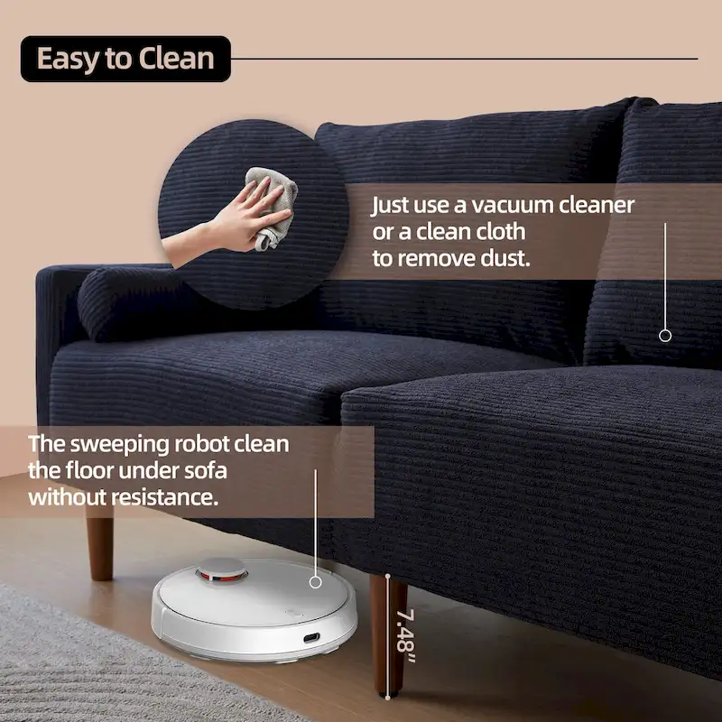 HOOOWOOO Mid-Century Modern Upholstered Sofa Couch with Rolled Pillows