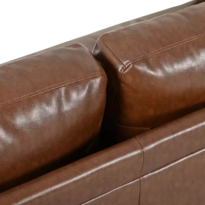 Whisen PU Leather 3-Seat Sofa, Mid-Century Modern Sofa Couch with Tufted Design, Solid Wood Legs, 2 Bolster Pillows
