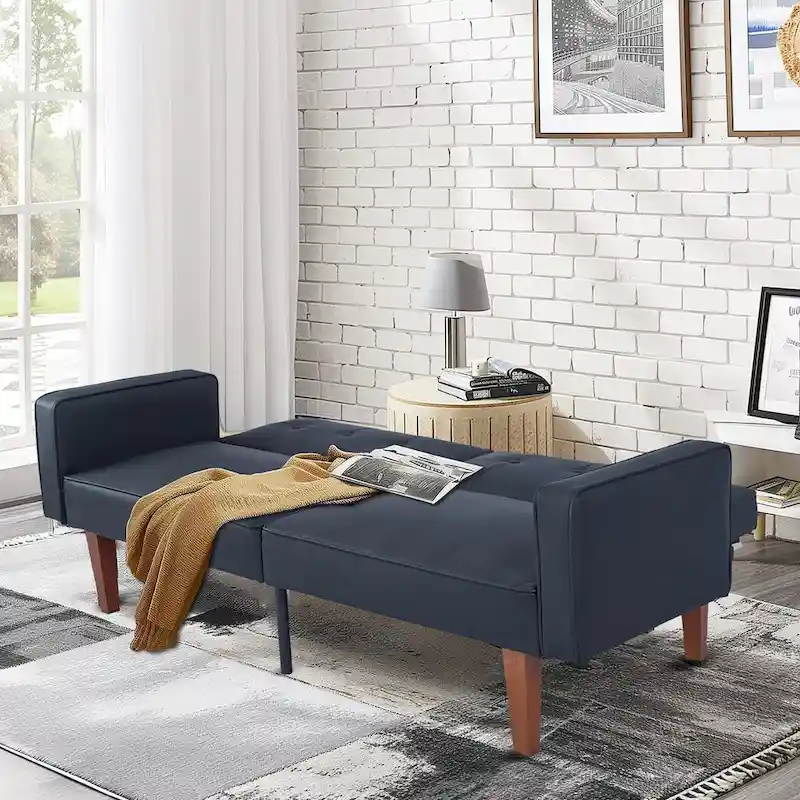 68 in. Soft Convertible Sofa Bed with Adjustable Backrest and Solid Wood Legs