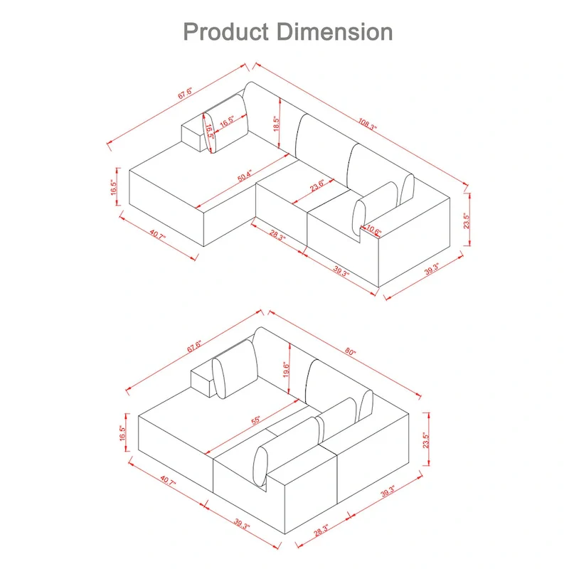 108.3Inch Modular L Shaped Sectional Sofa Couch with Chaise Lounge