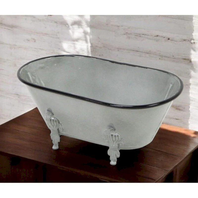 HomeRoots 12  Light Gray Bathtub Decorative Sculpture - 12' X '5' X '6.5