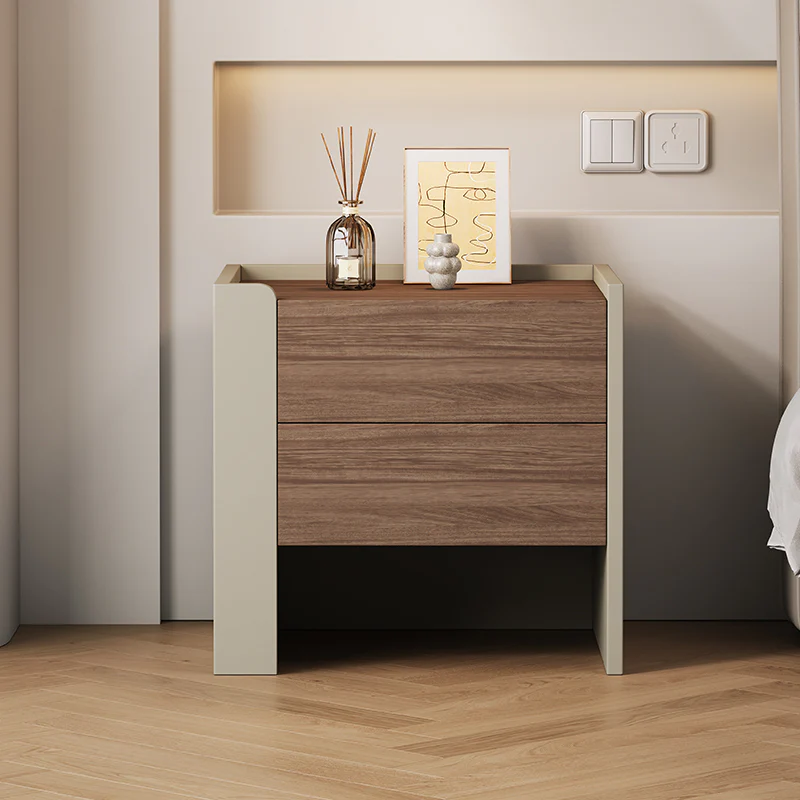Modern Brown Grey Pine Wood 2-Drawer Nightstand