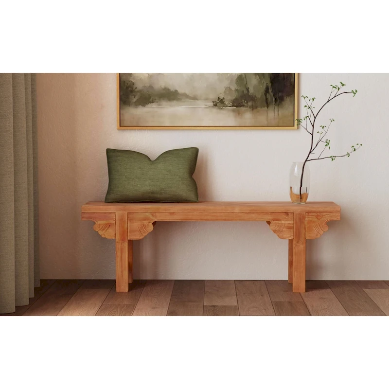 Natural Solid Wood Carved Bench by East at Main