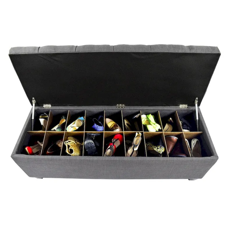 The Sole Secret Grey-Red Tint Diamond Tufted Shoe Storage Bench
