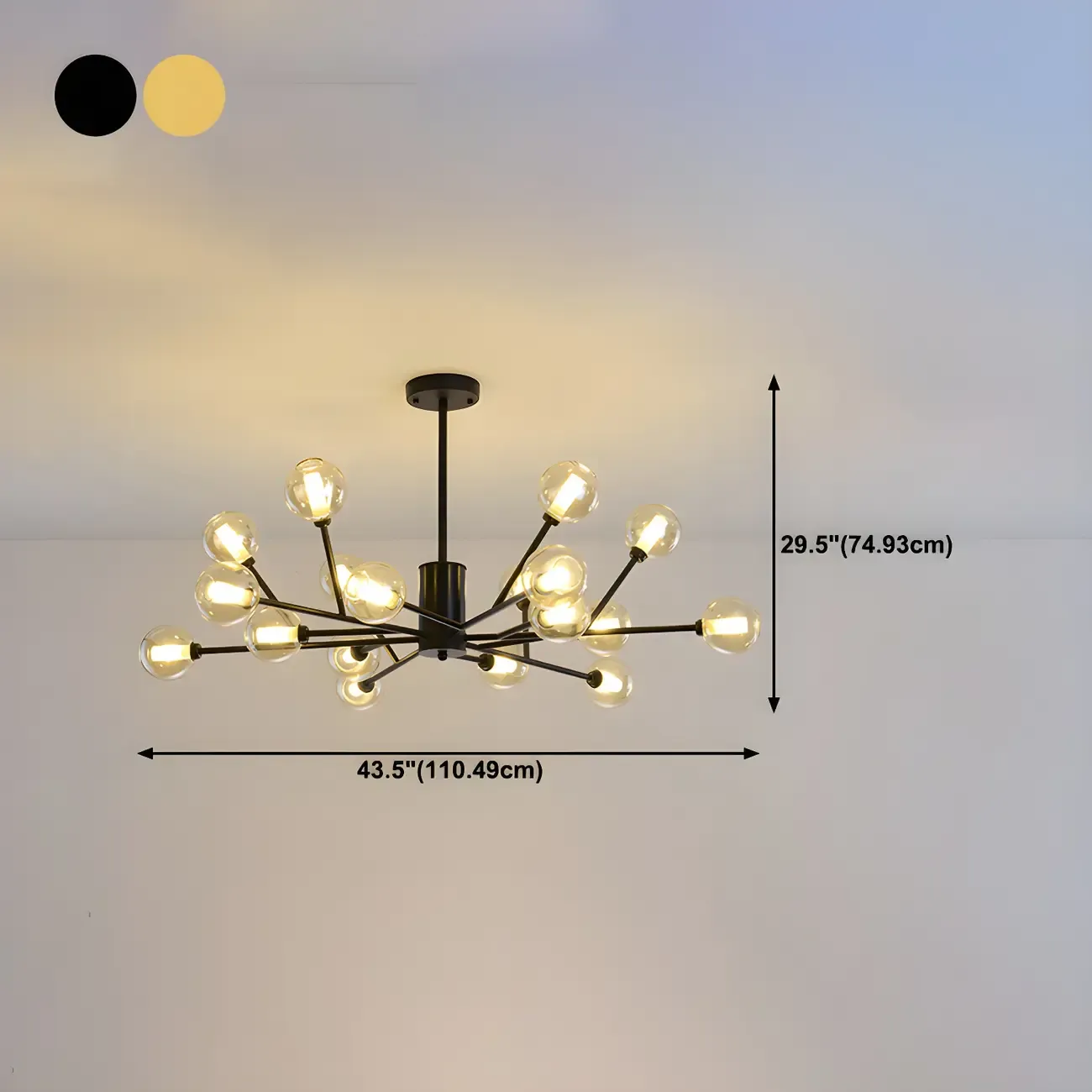 Modern Gold Metal Glass Globe Sputnik Chandelier