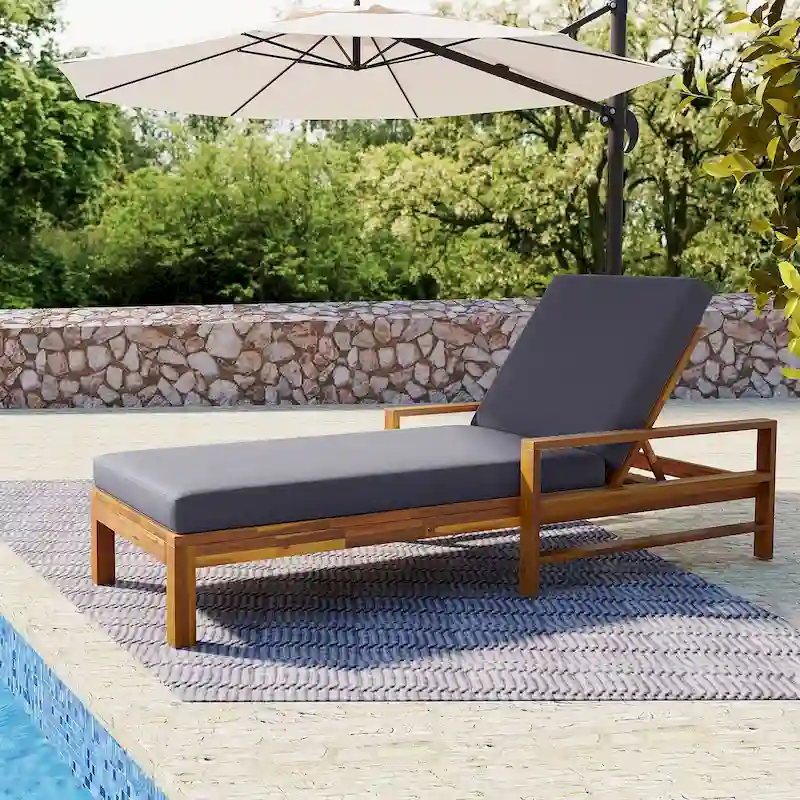 72.44W Acacia Wood Adjustable Backrest Outdoor Lounge Chair - N/A