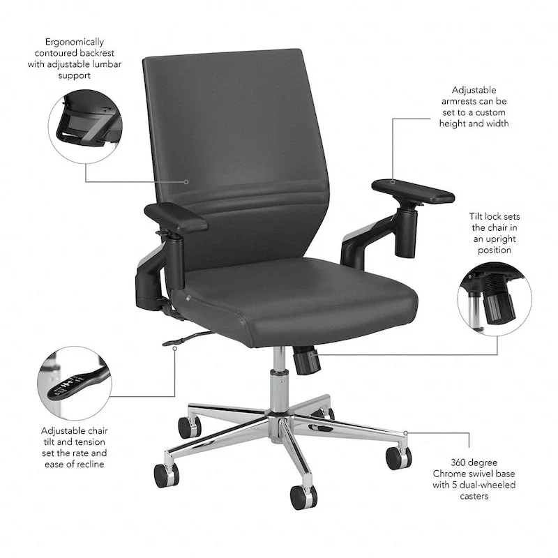 Mid Back Bonded Leather Office Chair with Adjustable Height and Armrests