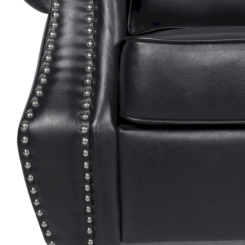 80 Modern Faux Leather 3-Seater Sofa with Birch Legs and Nailheads