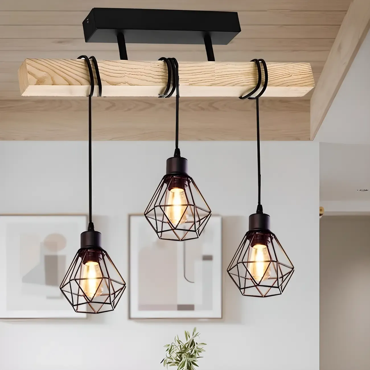 Industrial Black Metal Rhombus Island Pendant Light for Kitchen