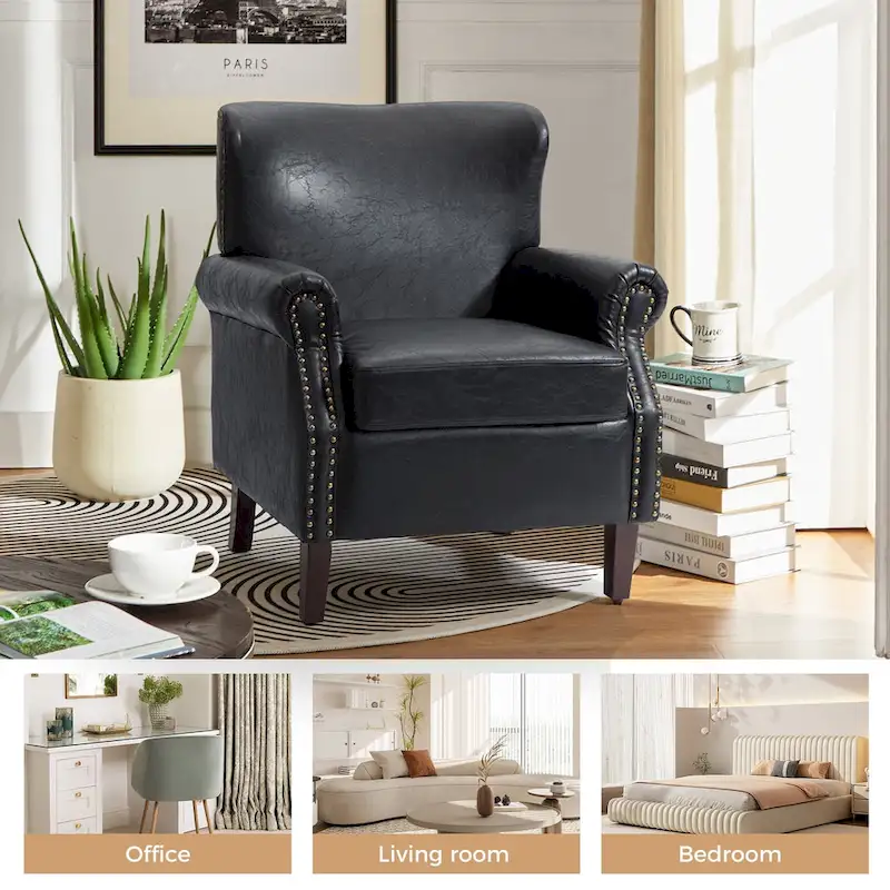 Vegan Transitional Armchair with Rolled Arms Set of 2