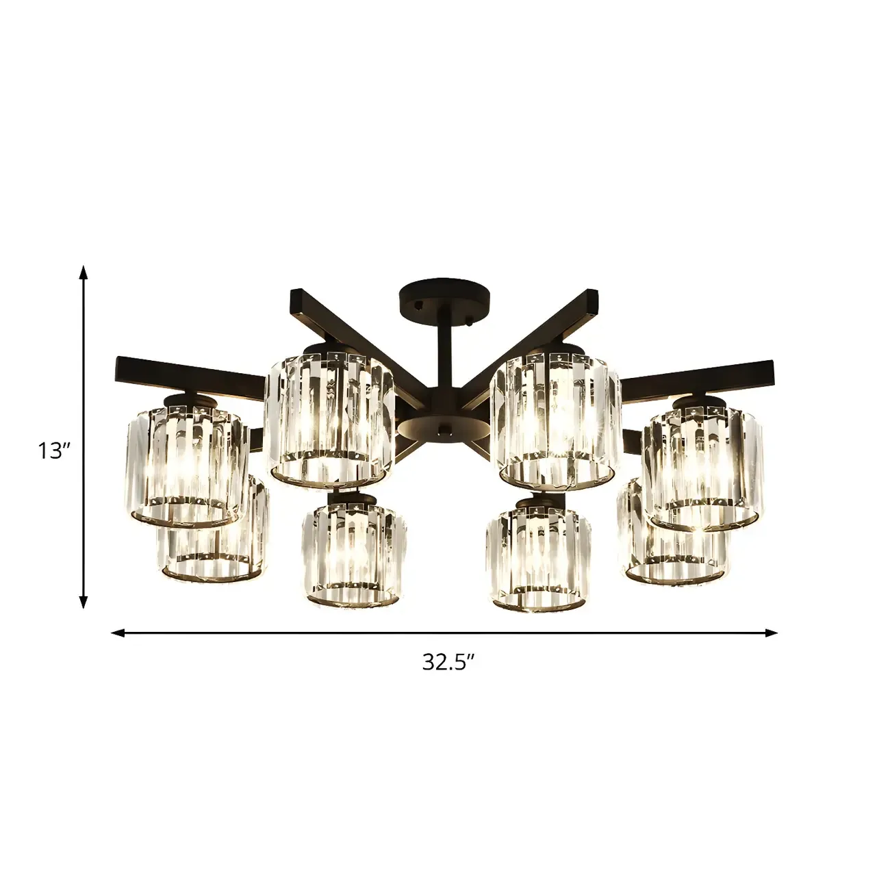Modern Large Black Cylinder Crystal Semi Flush Ceiling Light