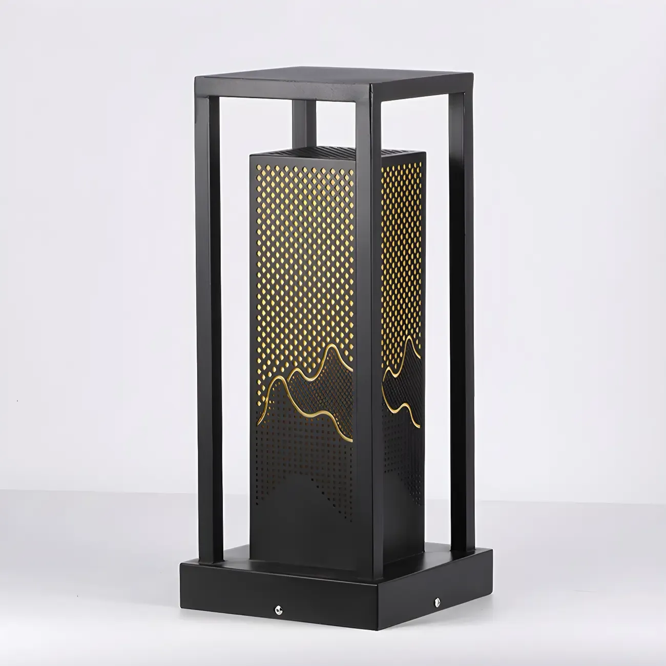 Black Metal Grid Wired Rectangle Post Cap Light