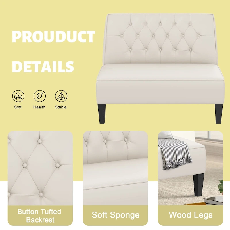 Button Tufted Loveseat Settee, Upholstered Sofa Backrest Buckle Couch Banquette Bench for Dining Room