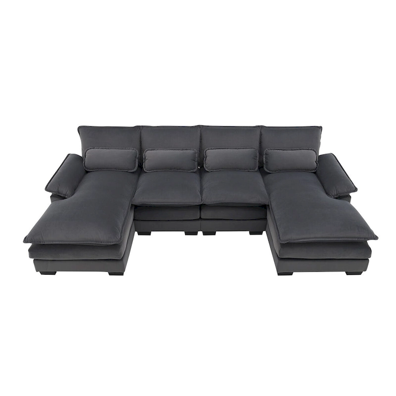 6-seat Upholstered Symmetrical Sofa Furniture U-shaped Sectional Sofa with Waist Pillows