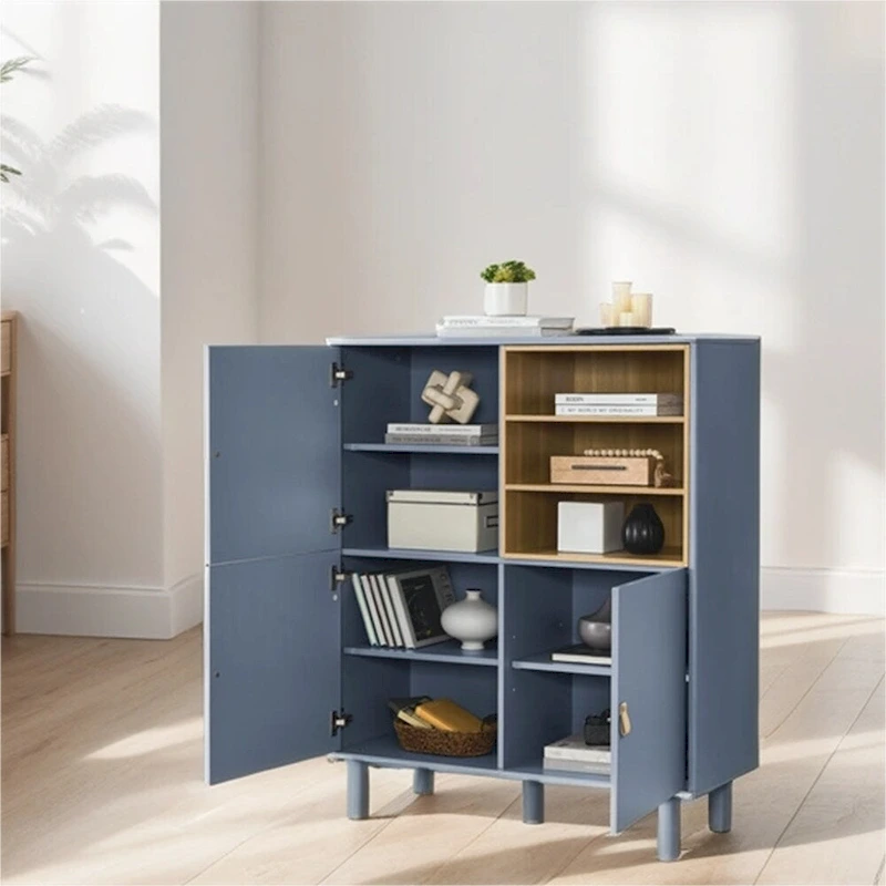 Modern Wood Sideboard Cabinet with Round Legs and Shelf - N/A