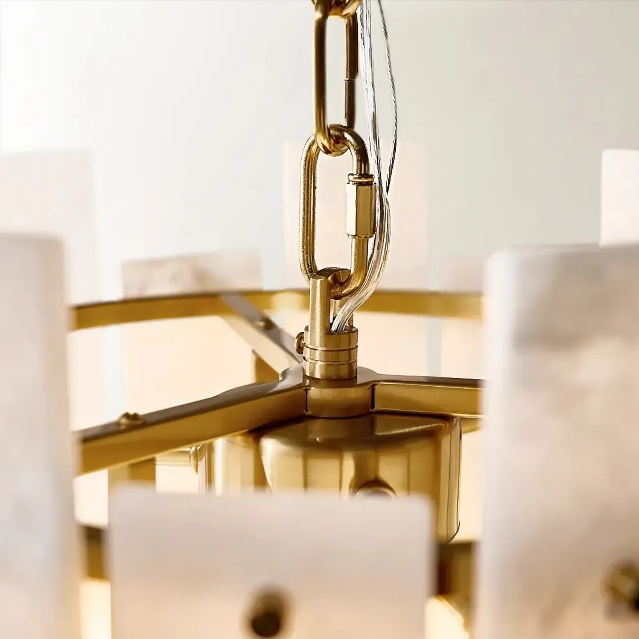 Natural Alabaster Chandelier with Gold Frame