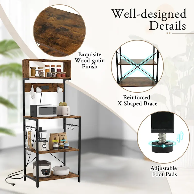 Costway Kitchen Bakers Rack 5-Tier Coffee Bar Station with Power - See Details