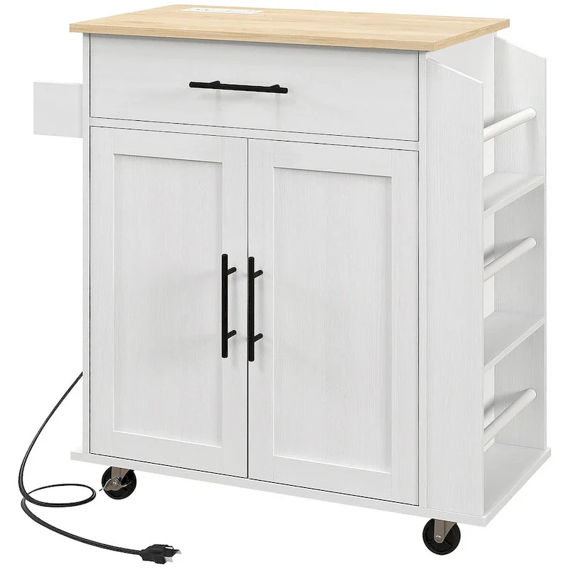 Rolling Kitchen Island with Storage, AC Outlets and USB Ports