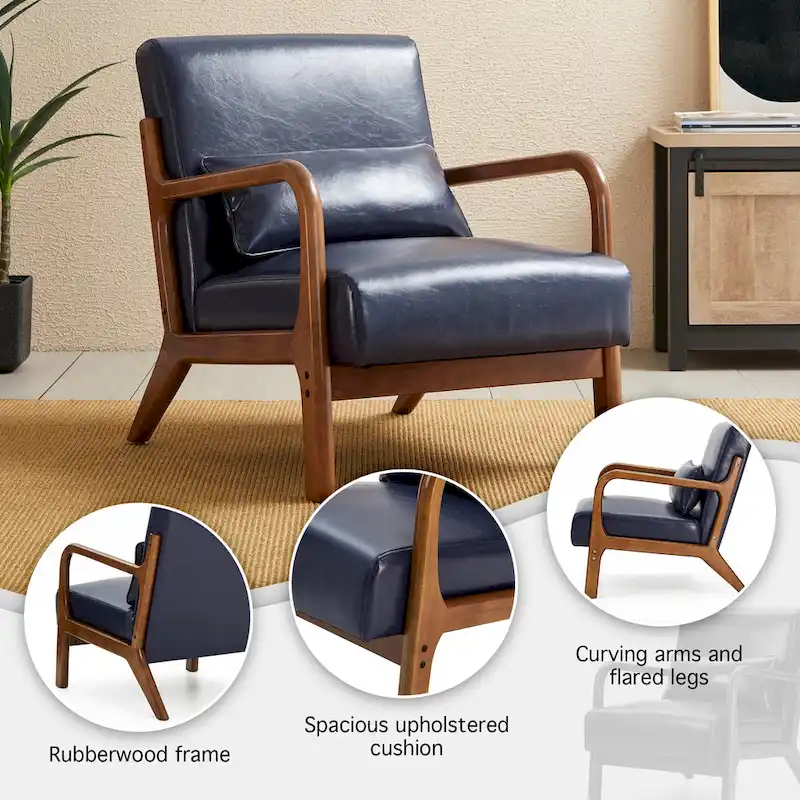 Glitzhome 30.75H Mid-Century PU Leather Armchair with Ottoman Set