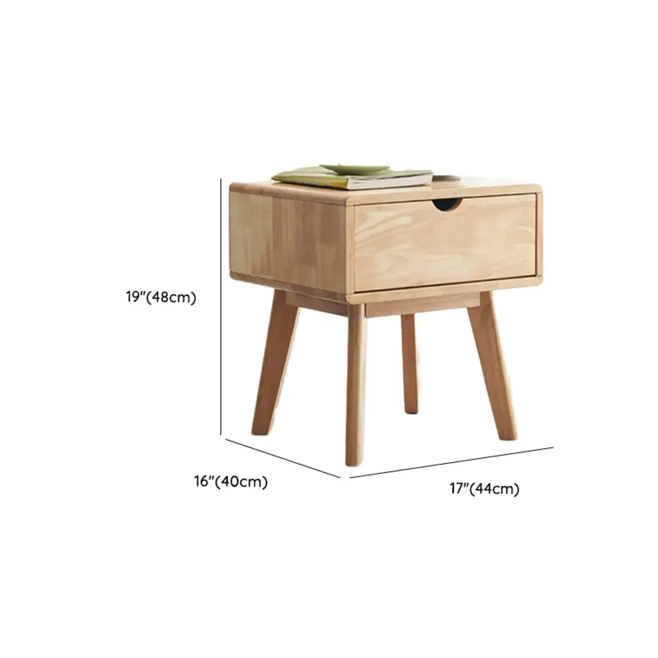 Scandinavian Rubberwood Nightstand with Drawers
