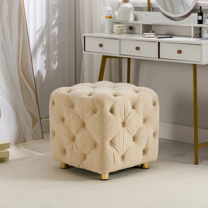 Modern Velvet Upholstered Square Tufted Ottoman by GDFStudio