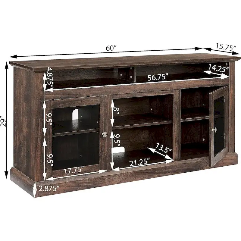 Contemporary TV Media Stand,  Entertainment Console, Up to 65 TV, Open & Closed Storage Space