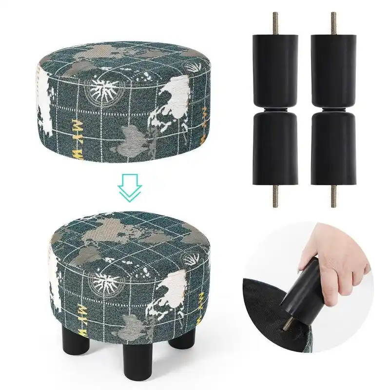 Adeco Round Ottoman Fabric Footrest Modern Padded Chair Footstool