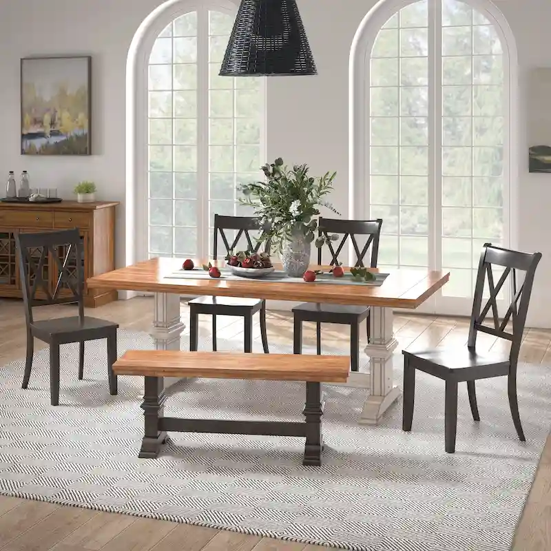 Ronda 78.7 Rectangular Solid Wood Top Dining Set with X-Back Chairs