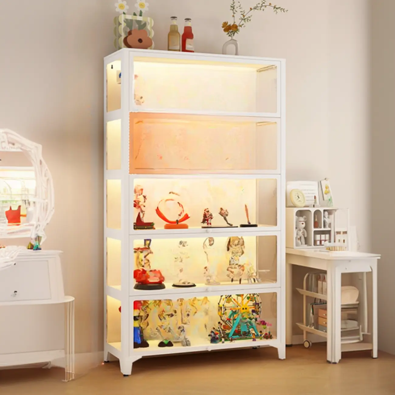 Modern 5 Shelves Glass Display Cabinets with LED Lighting