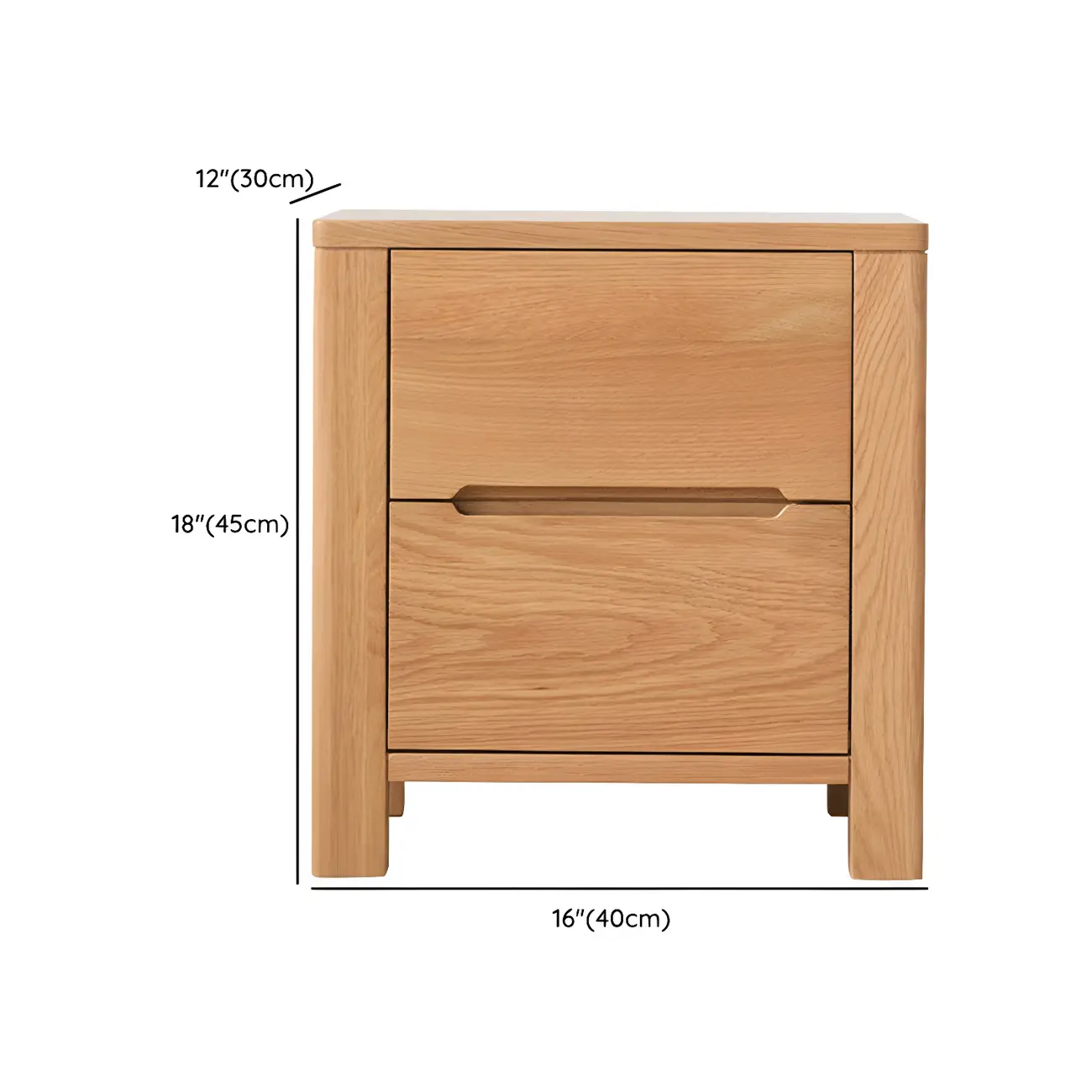 Rectangular Natural Wood 2 Drawer Bedside Nightstand