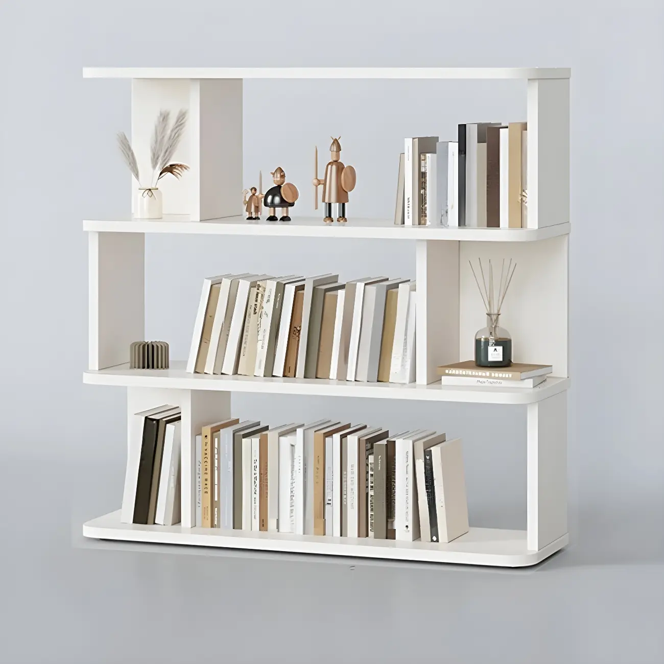 Tall Modern Walnut Open Back 6-Shelf Wood Bookcase