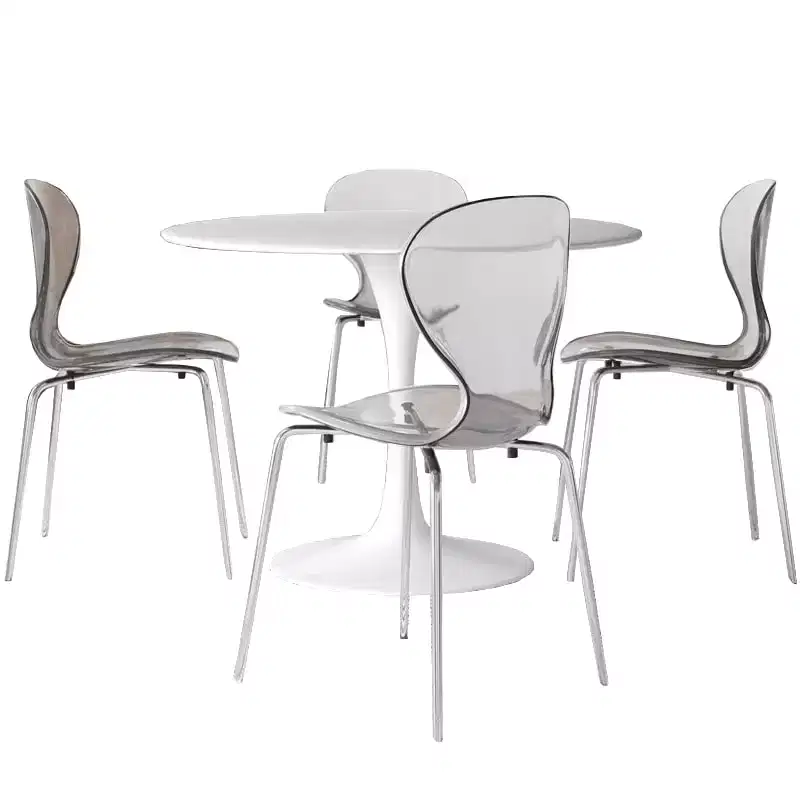 LeisureMod Bristol 5-Piece White Dining Room Set - Round Table and 4 Ergonomic Plastic Dining Chairs