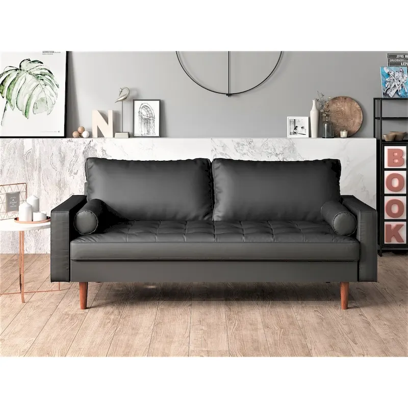 Faux Leather Mid-Century Modern Loveseat with Button Tufting