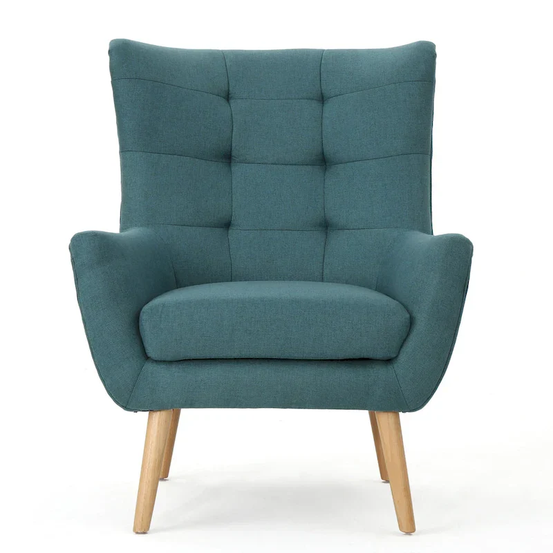 Modern 32.5 High Back Upholstered Button Tufted Wingback Chair with Rubber Wood Legs