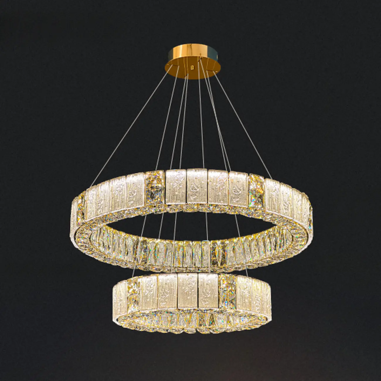 Gold Circular Crystal Linear Modern Chandelier Light