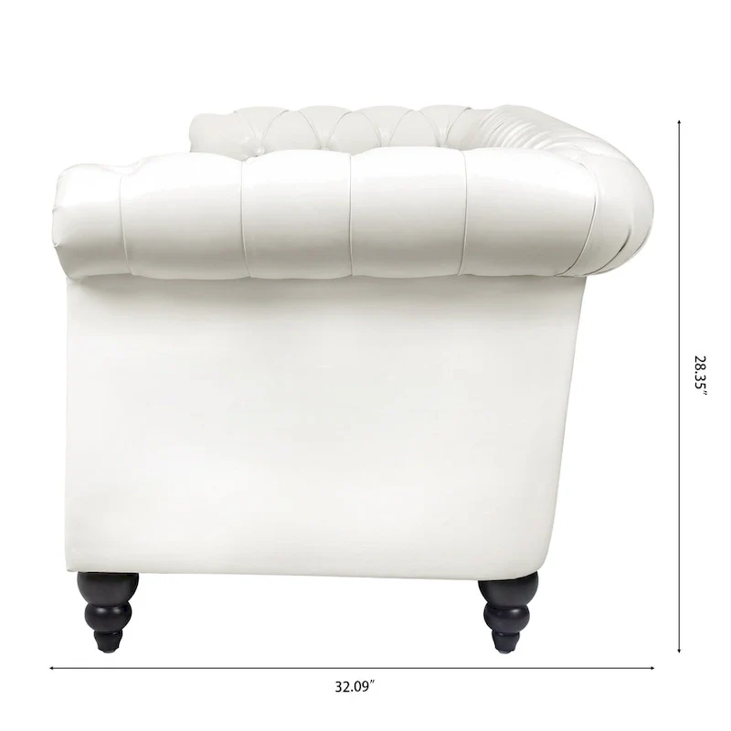 White 84.65  Chesterfield PU Leather 3-Seater Sofa with Button Tufted Backrest