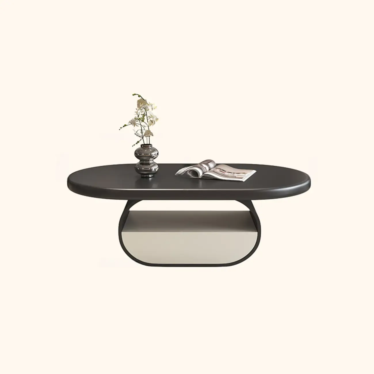 Modern Art Deco Black Wood Pedestal Coffee Table