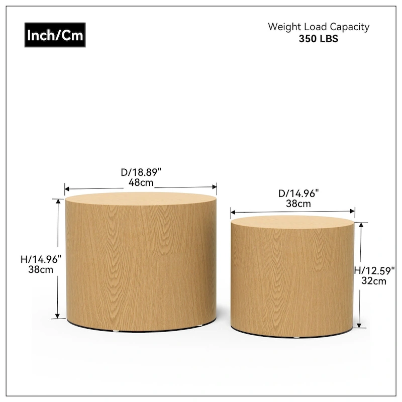 Round Nesting Tables Set, Coffee & End Tables, No Assembly