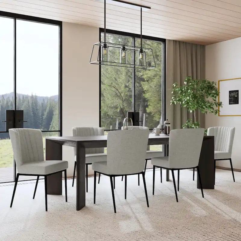 HomePop ChannelBack Dining Chair with Metal Legs-Gray Woven (set of 2)