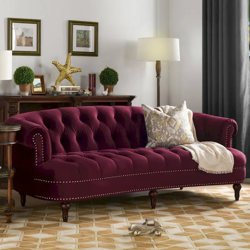 La Rosa 84 Mid-Century Modern Velvet Upholstered Chesterfield Tufted Sofa