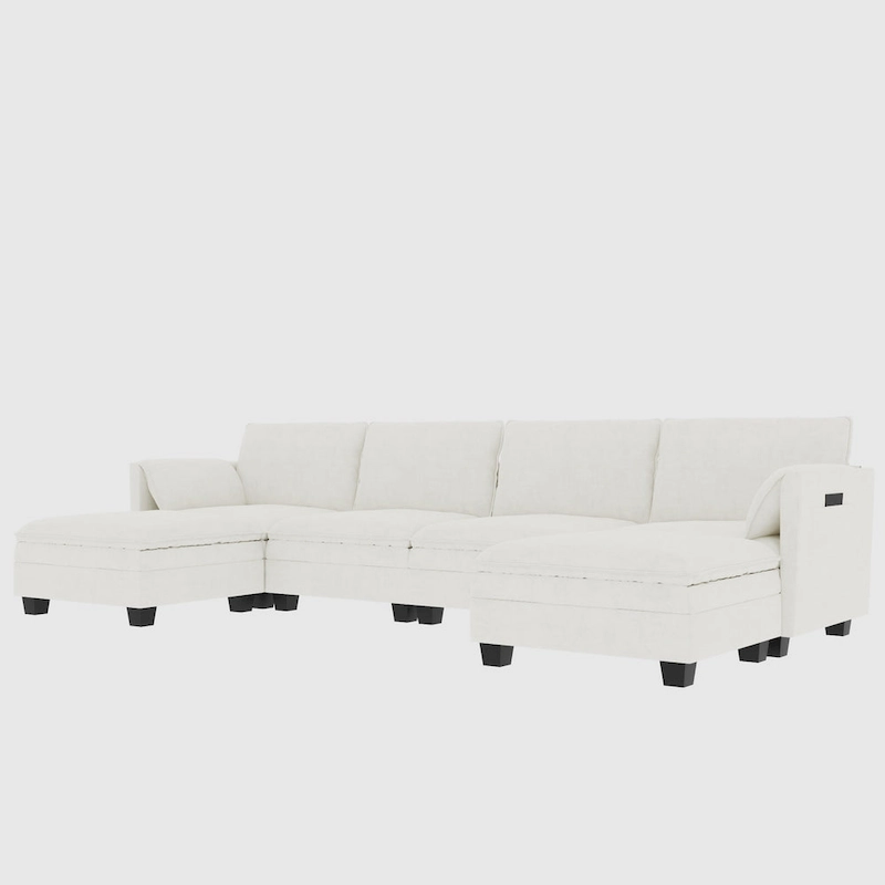 Christopher Knight Home - Noah 141.5 U-Shaped 6-Seater Sofa Couch with Movable Ottoman and Armrest Pockets, Fabric Upholstery