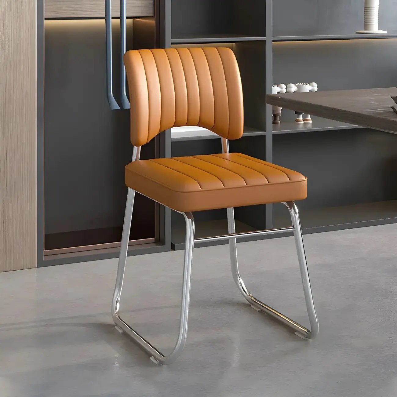 Modern Black Steel Leather Upholstered Office Chair