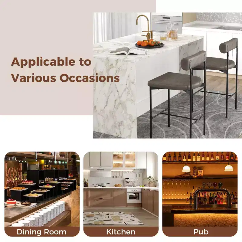 Costway 26 Upholstered Bar Stools Set of 4 with Padded Cushion & Backrest Footrest Brown/Gray