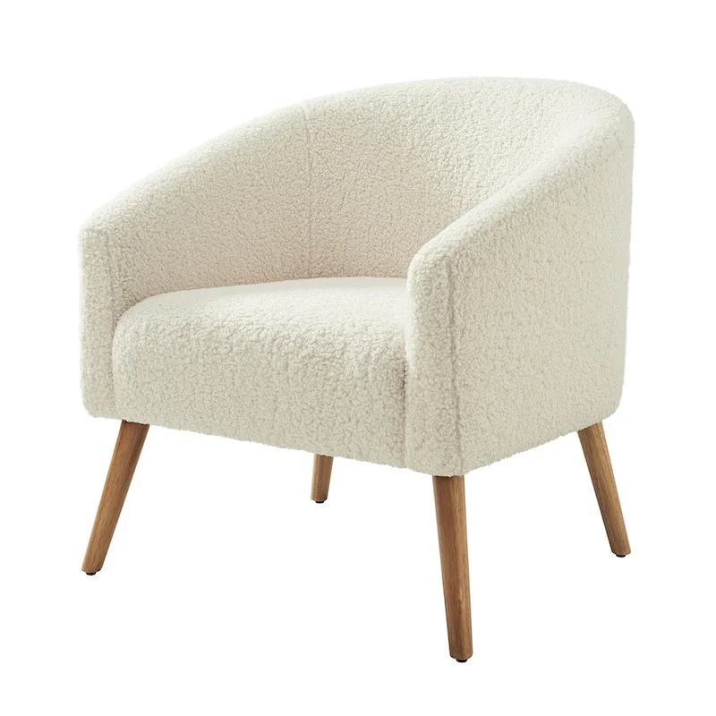 Modern 31W Boucle Armchair with Solid Wood Legs