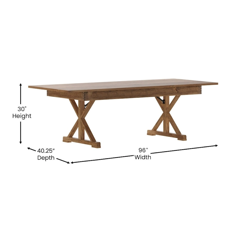 8' x 40 Rectangular Antique Rustic Solid Pine Folding Dining Table